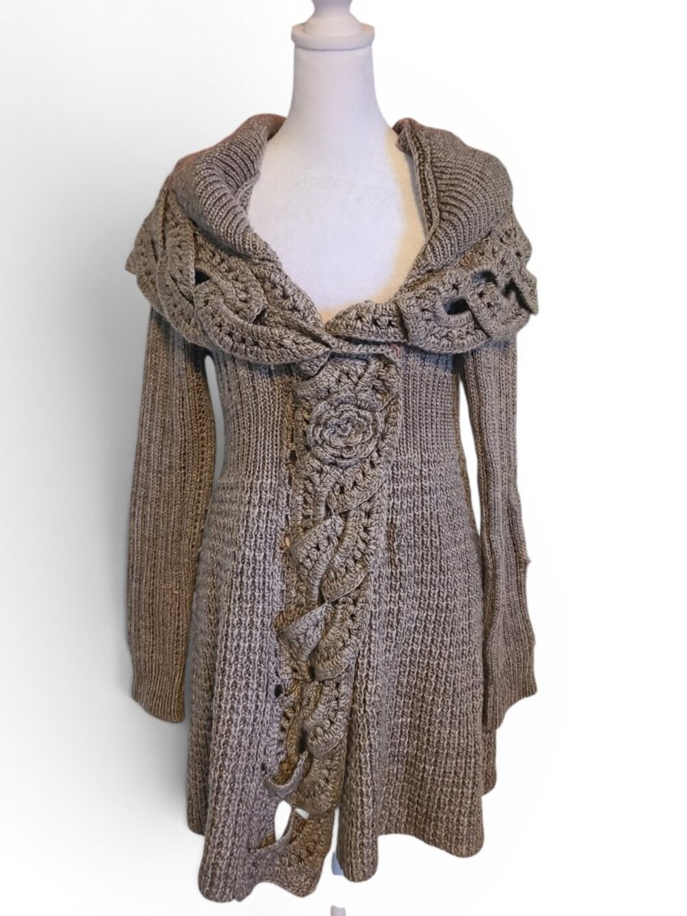 Vintage Y2K John Fashion Wool Blend Gray Knit Cardigan Sweater Grunge Indie